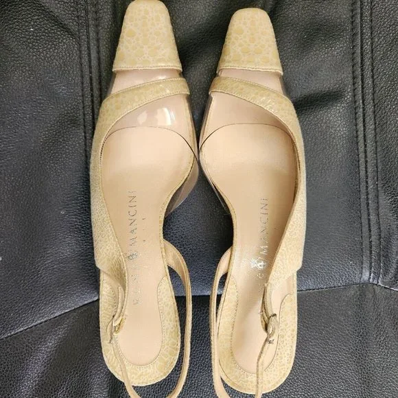 Rene Mancini Cream Leather Reptile Skin Heels Slingback Shoes 35.5 Vintage - Picture 2 of 9